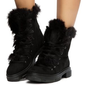 JPO Puzzle-04 Lace Up Fur Vegan Women's Booties Warm Boots NEW Vegan Furry